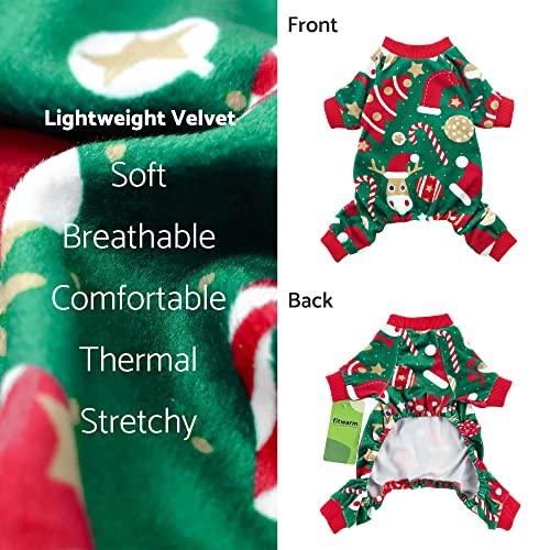 Image of Fitwarm Christmas Dog Pajamas, Dog Winter Clothes for Small Dogs Boy Girl, Lightweight Velvet Pet Jammies, Red, Green, Medium