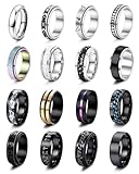 Besteel 16 Pcs Surgical Stainless Steel Band Rings for Men, Women, Fidget, Spinner, Anxiety Relief, Wedding, Promise, Engagement Rings Set Size 8