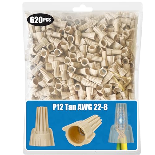 620 PCS Winged Tan Wire Nuts 12 Gauge for 22-8 AWG, HSP12 Easy Twist-On and Easy Screw On Wire Connectors Ribbed Cap for Quick Connect Electrical Wiring,Heavy Duty Screw Terminals with Metal Spring