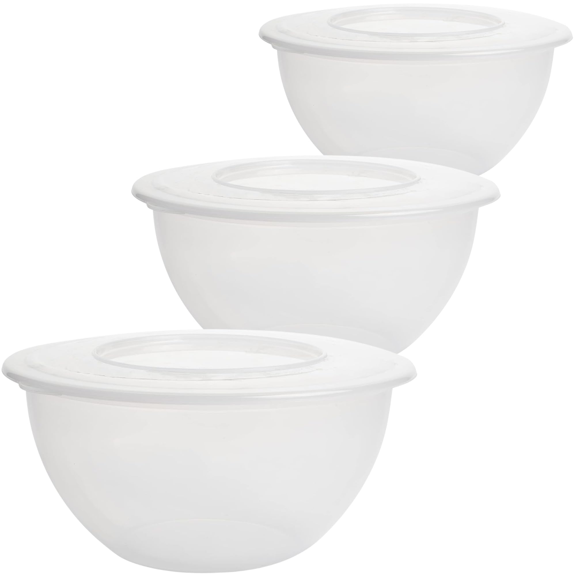 2friends Set di 3 ciotole con coperchio da 5 l, ciotola per insalata con coperchio, ciotola in plastica senza BPA, grigio chiaro, ciotola con coperchio, 28 cm
