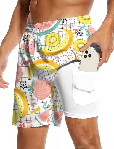 Mens Swim Trunks 7 Inch with Compression Liner Pockets Quick Dry Board Shorts Funny Swimsuit Swimwear for Men Bathing Suit2