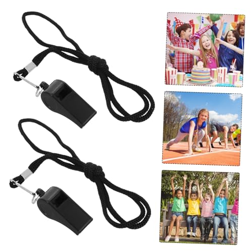 2 silbatos deportivos ABS negros con cuerda miniatura 7