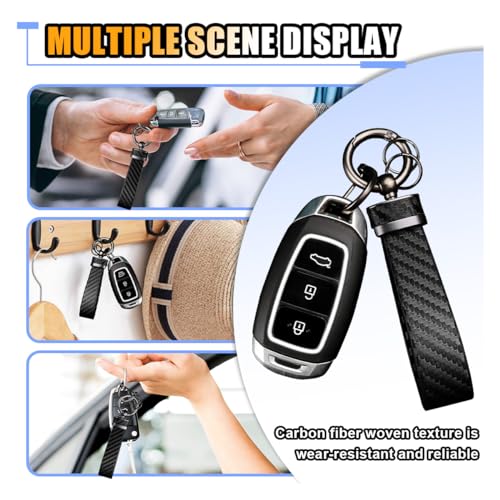 Image of smilfuy Carbon Fiber Leather Car Keychain - Key Chain Ring Key Tag Car Key Fob Holder for Men Women - Anti-Lost D-Ring (Black, 2PCS)