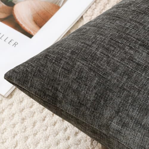 JOTOM Set of 2 Cushion Covers 60x60 cm Soft Chenille Dark Grey Decorative Throw Pillow Covers 24x24 Inch Square Cushion Case Solid Pillowcases for Couch Sofa Living Room Bed Home Decor (Dark Grey) - Image 2