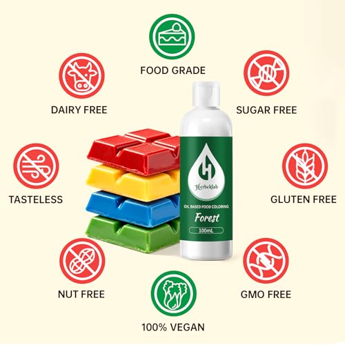 Image of Forest Oil Based Food Coloring for Chocolate - Herbeklab 100ml Professional Concentrated Oil Food Dye for Candy Melts, Chocolate, Cake Pops, Strawberries & Baking