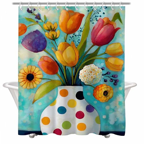 Rideau douche fleur imperméable en polyester 80x200 lavable avec ourlet lesté - 3