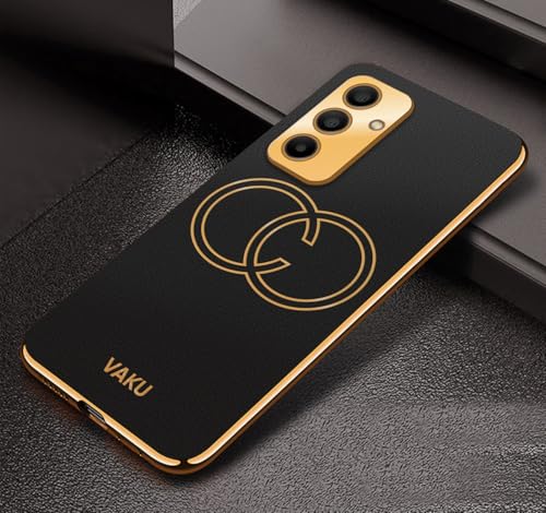 Image of Vaku Luxos Skylar Back Cover for Samsung Galaxy M34 5G with Leather Pattern Gold Electroplated Soft TPU Cover Shockproof Protective Case- Black