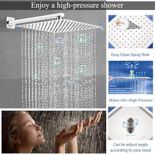 Image of Shower Faucet Set 16 Inch Wall Mount Rain Shower System, All Metal Shower Fixtures - Polished Chrome