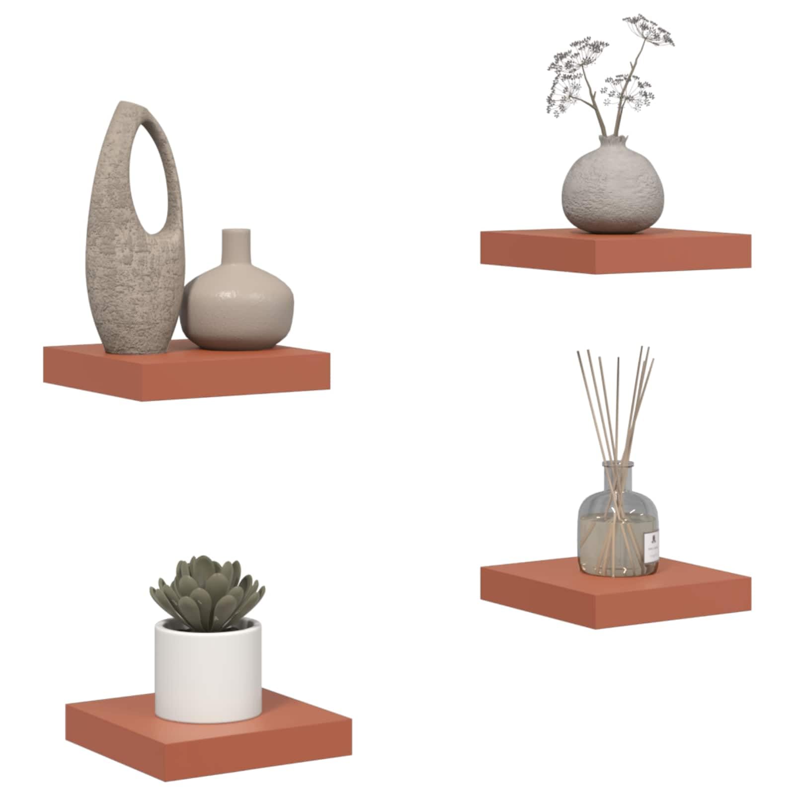 Set di 4 mensole da parete, 23 x 23,5 x 4 cm, in legno, per soggiorno, camera da letto e cucina, stile moderno, da appendere