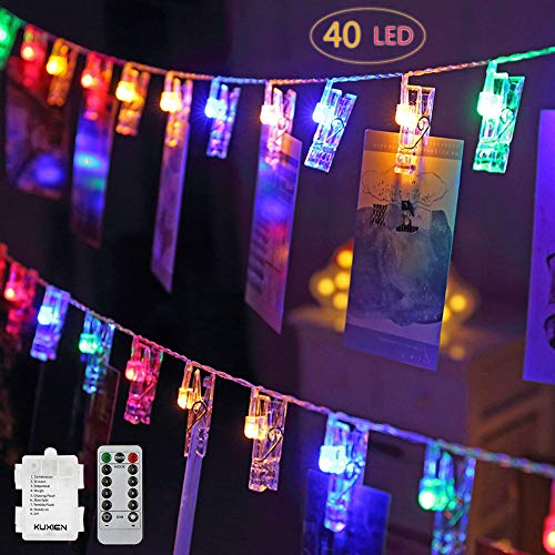Led Fotoclips Lichterkette, Led Lichterkette, 40 Foto Clips Lichterkette, 8 Mode Fernbedienung LED Batteriebetriebene Dekoration Lichterkette für Hängendes Foto, Party, Weihnacht (Mehrfarben)