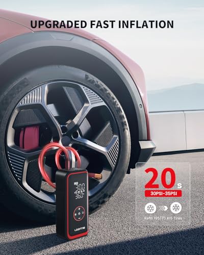 Image of LASFIT TK1 Pro Tire Inflator Portable Air Compressor [5X Faster Inflation] 150PSI Tire Inflator 16000mAH Battery Operated Air Pump for Car Tires with Digital Pressure Gauge, Smart Auto Stop
