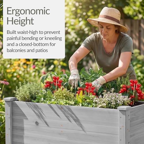 Image of Best Choice Products 48 inch x 24 inch x 30 inch Raised Garden Bed with Extra Deep 16 inch Depth, Elevated Wood Planter Box Stand for Backyard, Patio, Balcony, Natural Fir Wood - Gray