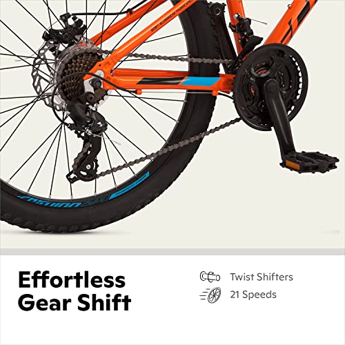 Image of Schwinn High Timber ALX Mountain Bike for Youth Boys Girls, 24-Inch Wheels, 21-Speeds, Front Suspension, Aluminum Frame, Mechanical Disc Brakes, Orange