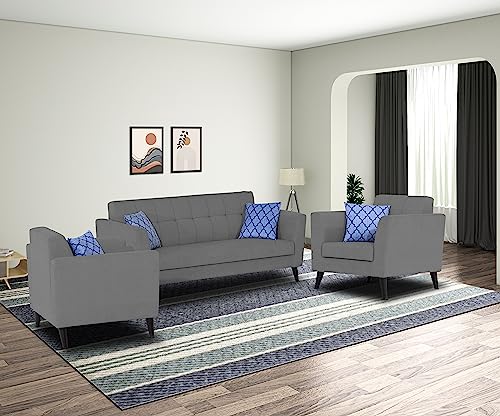 Image of Adorn India Dannis 3+2+1 6 Seater Sofa Set (Grey) (3 Year Warranty)