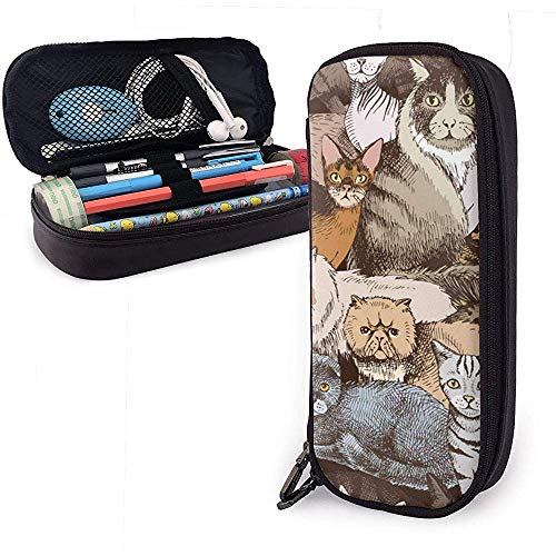 Preisvergleich Produktbild 16rebred Cats Leder Federmäppchen, Bleistiftbeutel Stifthalter Stationäre Tasche
