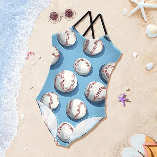 Cute Baseball Girls Swimsuits Quick Dry Crossback One Piece Beach Swimwear Bathing Suit3