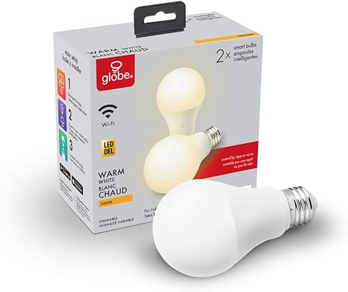 Miniatura 1 de Globe Electric Collection - Bombilla LED inteligente Wi-Fi de 10 vatios (equivalente a 60 W) esmerilada, regulable, paquete de 2, no requiere