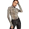 MakeMeChic Women's Casual Pullover Tops Bodysuit Long Sleeves Jumpsuit A Snake L