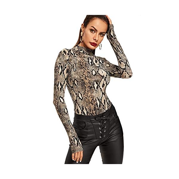 MakeMeChic Women's Casual Pullover Tops Bodysuit Long Sleeves Jumpsuit A Snake L