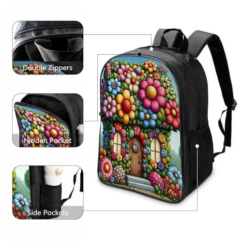 Sac à dos fleur imprimé 3D à 2 compartiments pour adolescents et voyages - 3