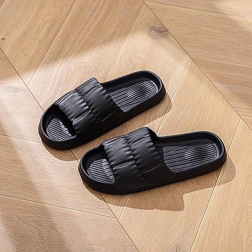 Women's 2025 Ruched Lounge Slipper Solid Open Toe Summer Sandals Anti-Slip Walking Simple Slide Vacation Flats2