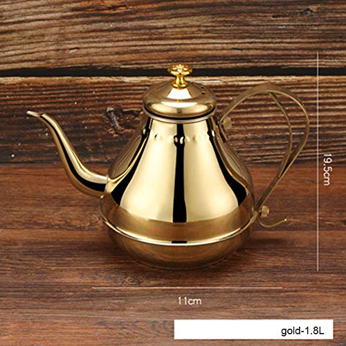JIANYIJIA Tetera de Acero Inoxidable con colador Tetera Infusor de té Juegos de té Tetera de Boca Larga Tetera Infusor Tetera Herramientas-1.8L