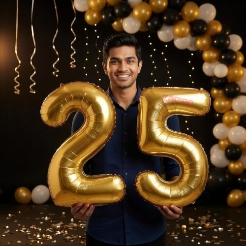 Image of Balloonistics Gold 40-Inch Foil Number 25 Balloon - Fill with Helium or Air for 25th Birthday, Anniversary Party Decoration, Photo Booth Backdrop, Cake Table Decor