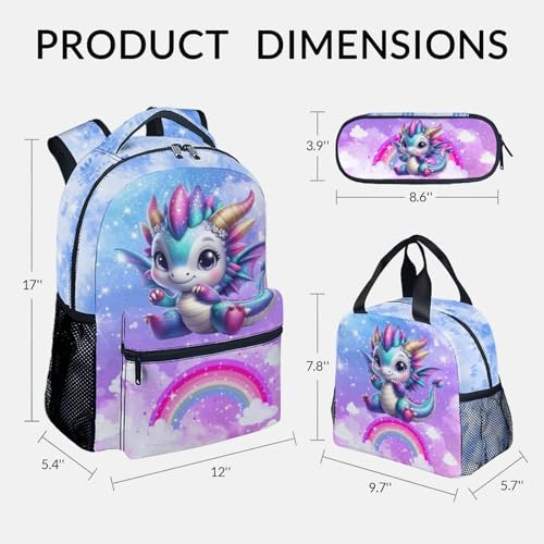 Girls Backpack with Lunch Box - Cute School Bookbag Set - Dragon Backpack for Girls - Back to School Gifts for Kids Child - 17 Inch Toddler Back Pack for Primary/Preschool3