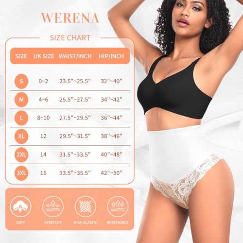 Image of Werena Tummy Control Thong Shapewear for Women Mid High Waisted Body Shaper Underwear Lace Shaping Thong Girdle Panties