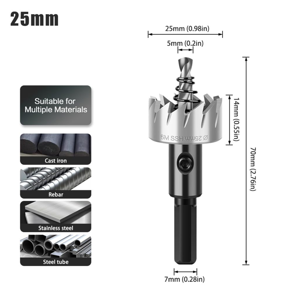 Wiertła HSS z końcówką węglikową 25 mm Zestaw otwornic do cięcia stopu metalu ze stali nierdzewnej, 55 mm