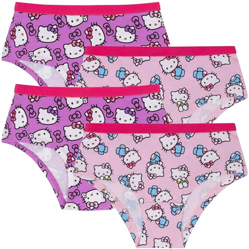 Hello Kitty Lot de 4 slips hipster pour fille 95 % coton/5 % élasthanne, multicolore, 7-8 ans