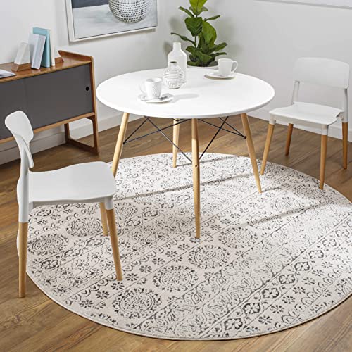 Tapete redondo beige floral Boho 200x200 cm miniatura 1