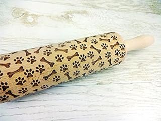 Rolling pin PAW and BONE pattern Wooden embossing rolling pin with PAW and BONE pattern. Embossed cookies. Pottery. Birthday gift. Gift for mother