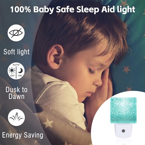 Image of Teal Turquoise Glitter Night Light Plug into Wall, Green Sparkle Bling Dusk to Dawn Night Light Plug in,0.5w Energy Saving Sleep Friendly NightLight for Kids Boys Girls Home Decor