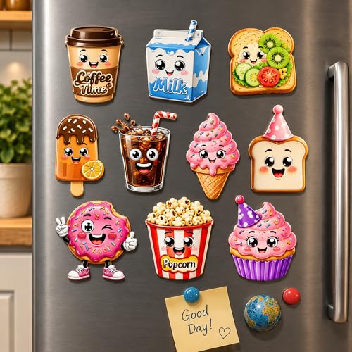 Image of Regalo Casila Cute Fridge Magnets Set of 10 Cartoon Food Magnets for Refrigerator Kitchen Decor Strong Magnetic PVC Fridge Stickers for Kids Home Office Gift Decorative Magnets