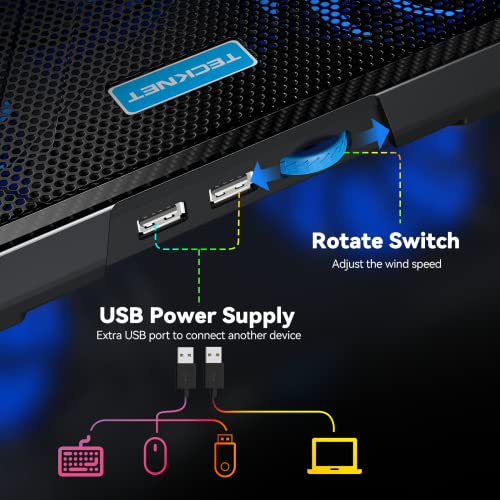 TECKNET Laptop Cooling Pad,RGB Laptop Cooler With 5 Quiet Fans,Gaming Laptop Cooling Stand with Touch Button and 2 USB Ports,3 Height Adjustable Laptop Fan fits 12"-19" Notebooks - Image 7
