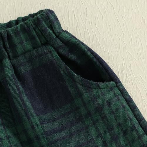 Toddler Baby Boy Girl Gingham Pants Retro Flannel Plaid Pants Fall Winter Elastic Waist Long Trousers with Pockets4