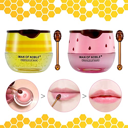2PCS Bee Balm Lip Balm Honey Pot,Day and Night Repair Lip Sleeping Lip Mask with Applicator ,Fade Lip Lines, Hydrating &Prevention Dry and Crack Lip Scrubs Exfoliator