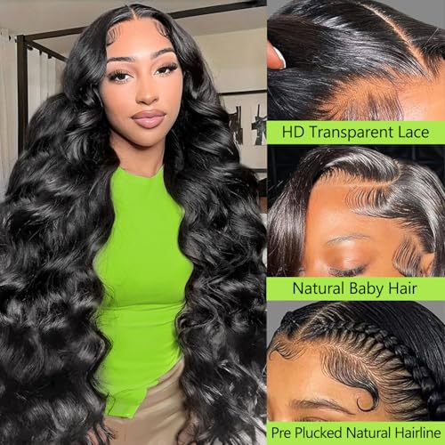 Body Wave Lace Front Wigs Human Hair Pre Plucked 13x4 HD Transparent Lace Frontal Wigs Human Hair 180% Density Glueless Brazilian Virgin Human Hair Wig for Women With Baby Hair Natural Black 26 Inch - Image 3