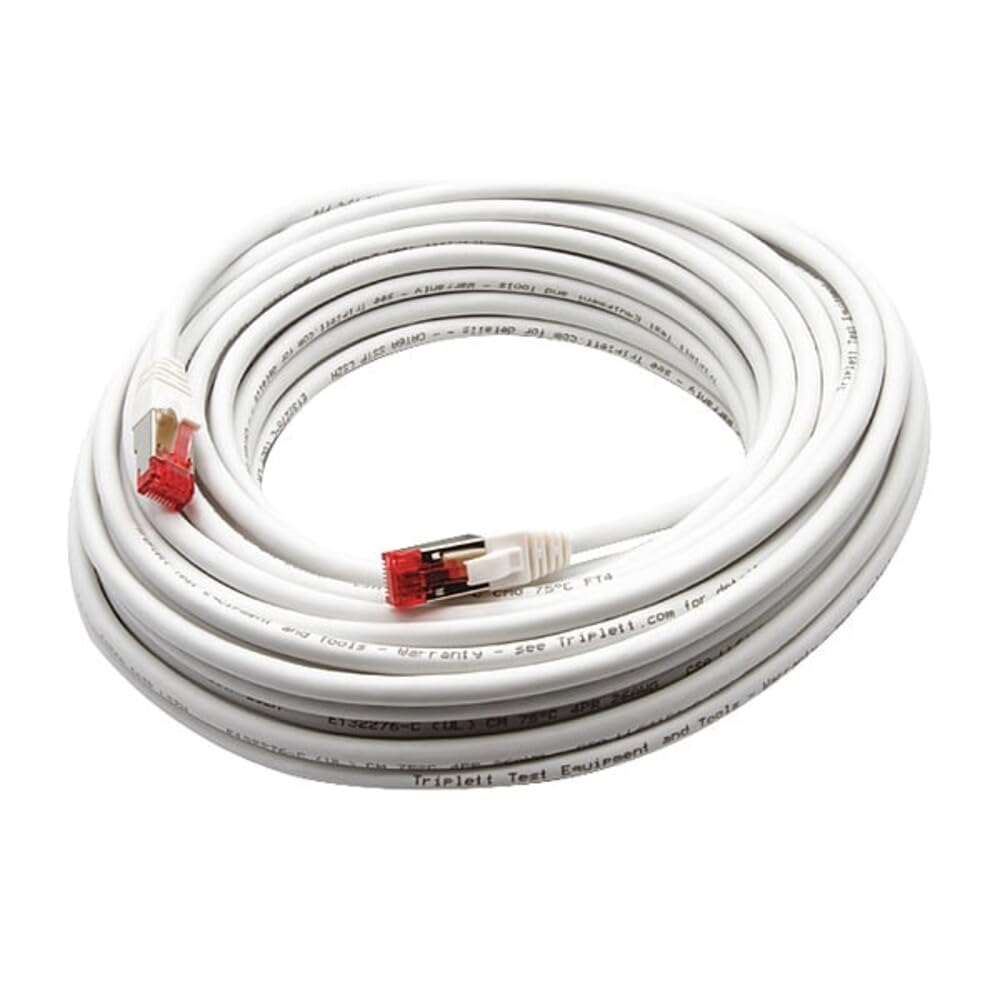 Triplett Cable de conexión CAT6A 10GBPS de grado profesional SSTP 26AWG blanco de 50 pies (CAT6A-50WH)