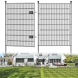 8 Panels No Dig Decorative Outdoor Garden Fence with Gate for Yard, 48 in(H) X 21 ft(L) Animal Barrier Fencing Rustproof Metal Wire Panel Border for Dog, Rabbits, and Patio Temporary Ground Stakes