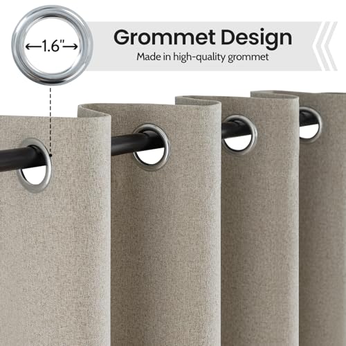 Image of COSVIYA 100% Blackout Natural Linen Curtains & Drapes 72 Inch Length | Light Blocking Full Room Darkening Grommet Insulated Thermal Window Panels for Bedroom /Living Room,52x72 inches,2 Panels