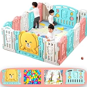 Nucarture Playpen for Babies 5 Year Kids Play Area Indoor Setup with Mat, Balls Play Pen for Baby Kid Toddlers Playpen Playard Baby Play Yard Fence Large (Multi Colour, 20 Panel)