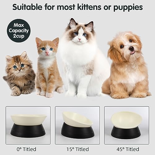 JWPC Bulldoggen-Futternapf, rutschfest, für Hunde und Katzen, Abnehmbarer Gummi-Futternapf, steril, geneigt, mit abgeschrägter Basis (Schwarz, 2 Cup)