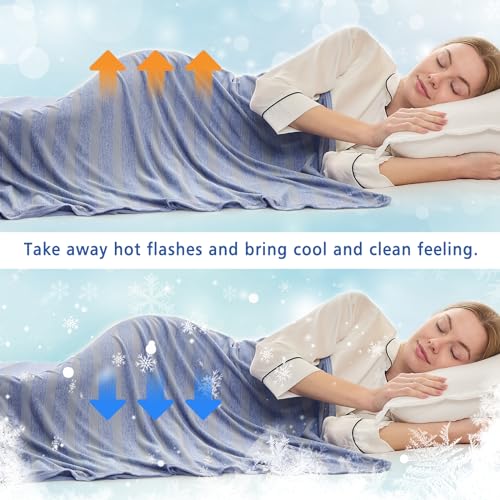 Image of EMME Cooling Blankets for Hot Sleepers, Summer Blanket Twin /Full Size for Bed, Thin Lightweight Throw Blanket for Couch, Double-Sided Keep Body Cool, Blue Cold Sheet Night Sweats