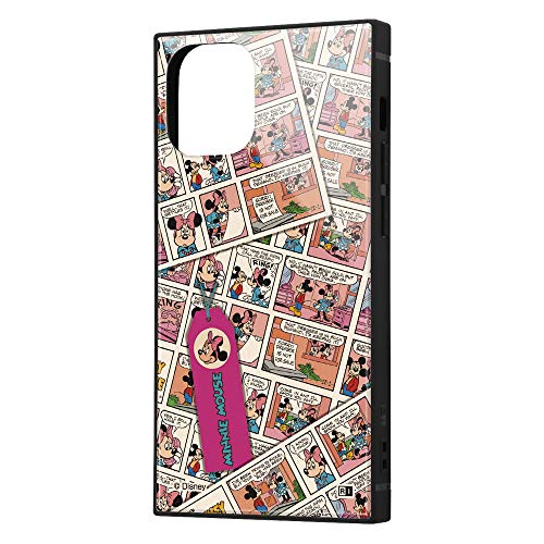 イングレム iPhone 12 mini ディズニー キャラクター 耐衝撃 ハイブリッド ケース カバー KAKU ストラップ ホール 付き スクエア 軽量 ミニーマウス/comic IQ-DP26K3TB/MN011