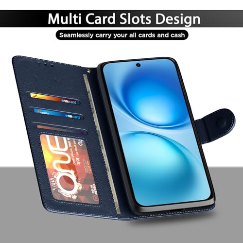 Image of Pikkme Flip Cover for Vivo V60 5G / Vivo T4 Pro 5G Leather Finish | Inside TPU with Card Pockets | Wallet Stand and Shock Proof | Complete Protection Flip Case(Blue)