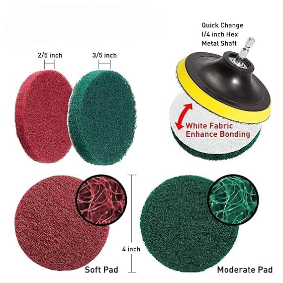 Image of 8 Pcs Power Drill Scrubber Brush Set, Drill Brush Attachment Set, Scrubber Scrub Pads for Bathroom Surfaces, Floor, Tub, Shower, Grout, Tile, (Without Drill Machine), (Pack of 1)