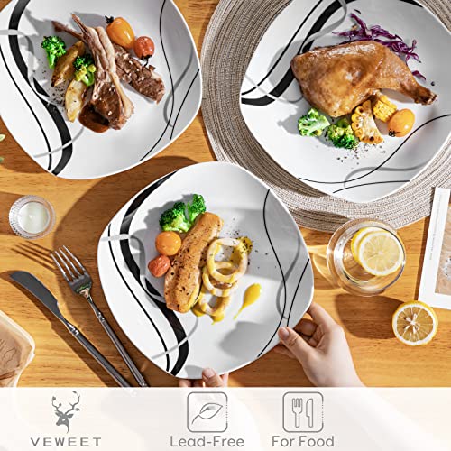 VEWEET 'Fiona' 9.75" 6-Piece Dinner Plate Porcelain Dinner Set Ivory White Black Decals Round Plates Dinning Set Kitchen Service China Dinner Plate (24.7 * 24.7 * 2.2 cm) - Image 5