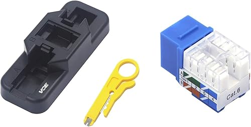 VCE Paquete de 25 conectores Keystone Cat6 RJ45 de 90 grados con soporte de perforación Keystone combinado y mini cortador de alambre